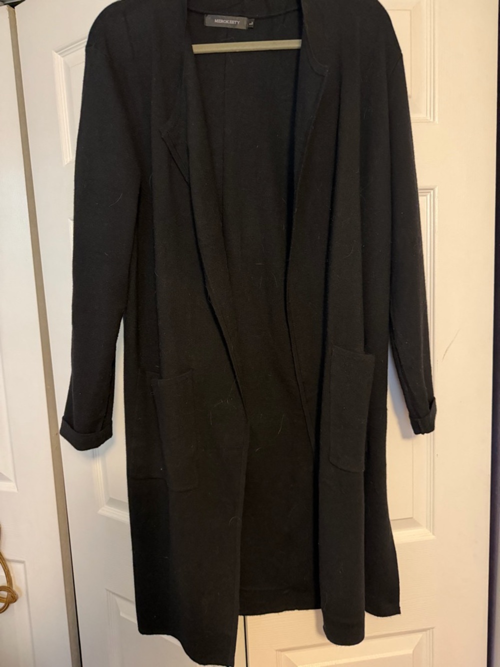 Merokeety Open-Front Long Black Cardigan
